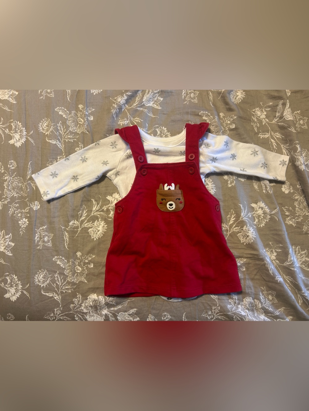 Carter's Red Pinafore Dress with White Star Tee Reindeer Snowflake Christmas